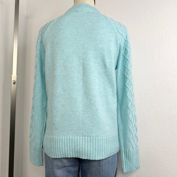 Talbots Mock Neck Cable Knit Sweater Preppy Classic Blue Size Small - Picture 4 of 6